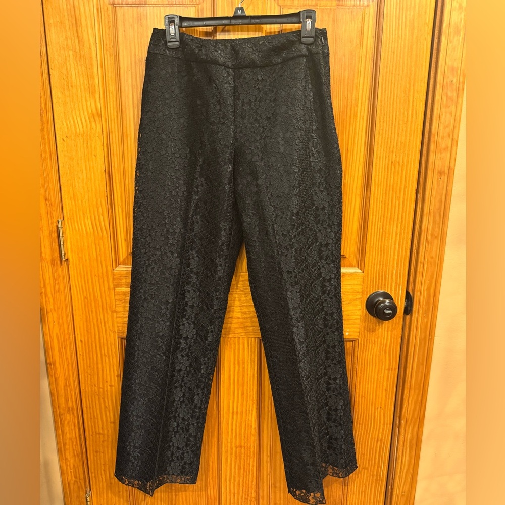 Vintage Worthington Black Lace Lined Pants Dressy Cocktail Holiday, Size 8
